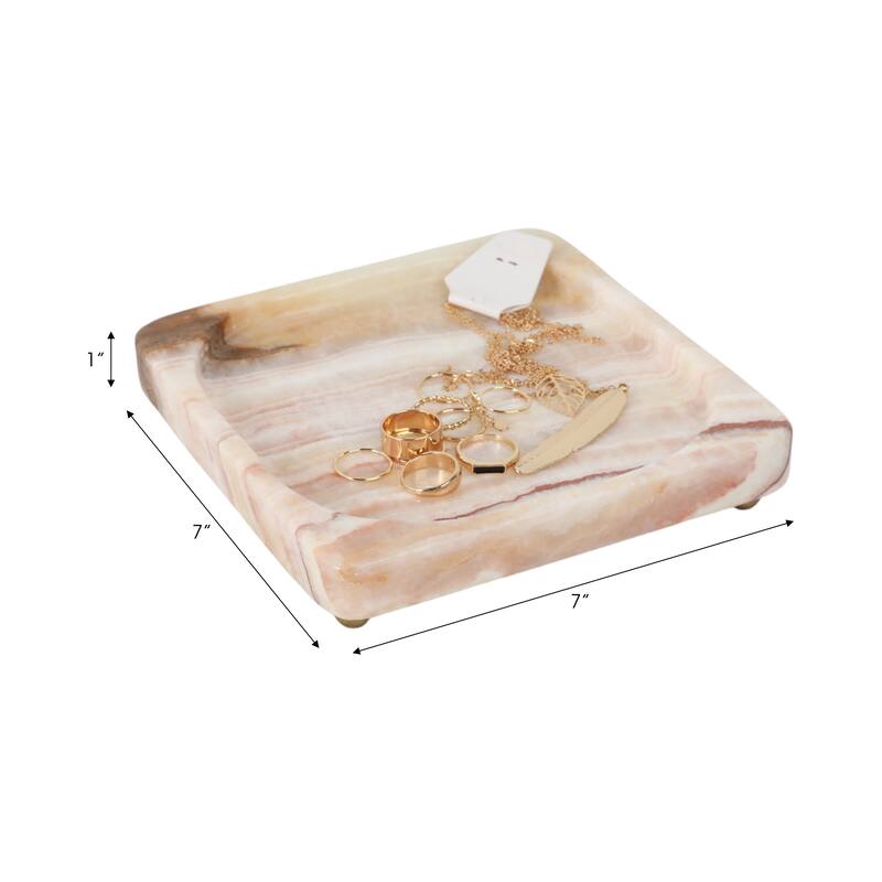 Handcrafted Stone Marble Decorative Tray Casual Style - 1" Ivory - 7" x 7" x 1"