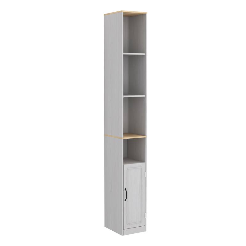 72"Tall Slim Storage Cabinet, 6-Tier Narrow Freestanding Cabinet with 1 Door and 2 Adjustable Shelves, Bookcase Display Shelves