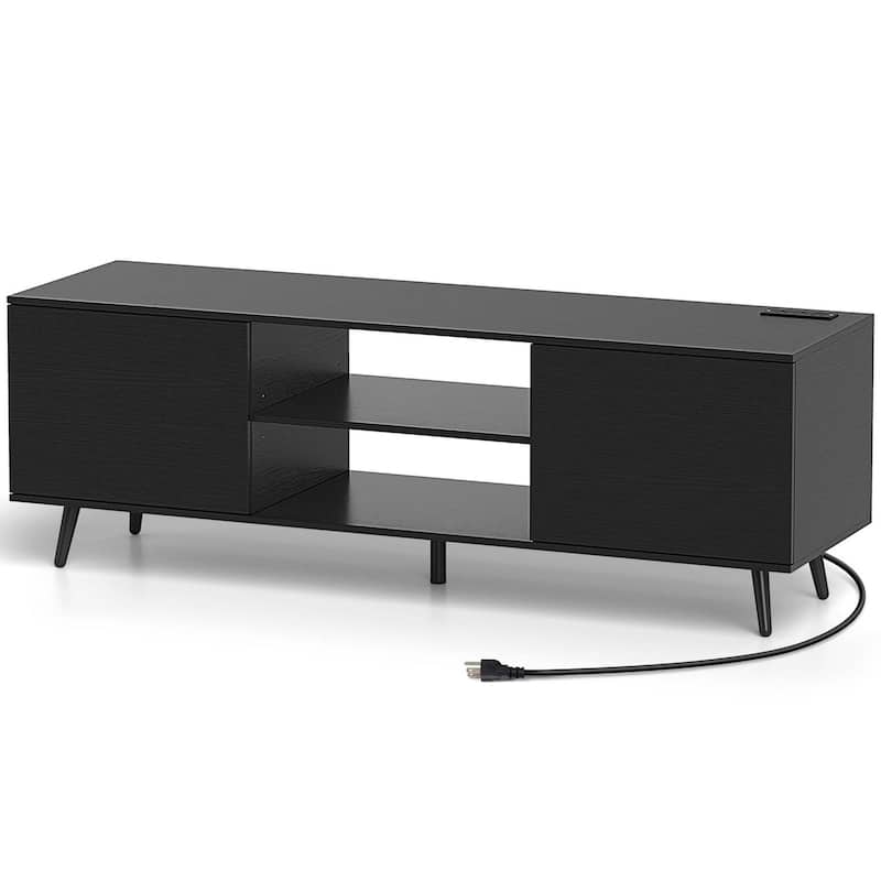 Modern TV Stand Entertainment Center w/ Power Outlet for TV up to 60'' - Black