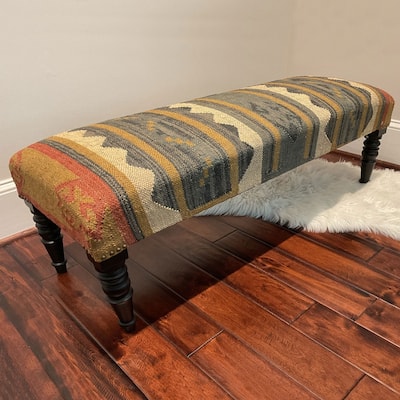HERAT ORIENTAL Handmade Upholstered Wool Bench - 47.5" x 16.5" x 18"