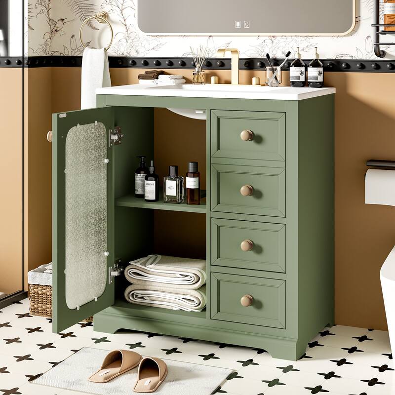 Bathroom Vanity With Glass Door - Green
