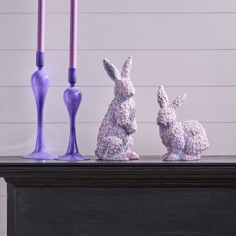 9-12" Resin Floral Bunny Set of 2
