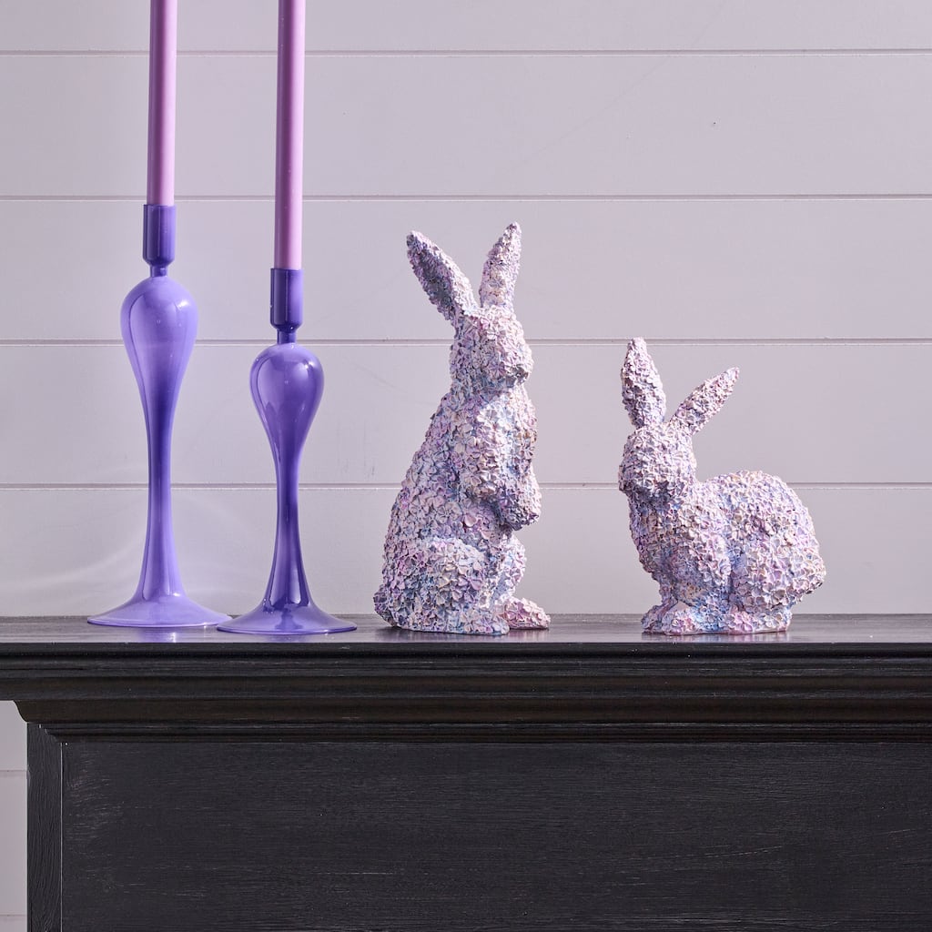 9-12" Resin Floral Bunny Set of 2
