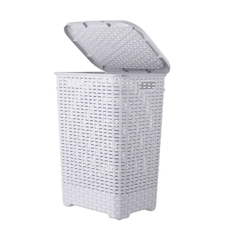 Superio Plastic Wicker Laundry Hamper with Lid Large Capacity