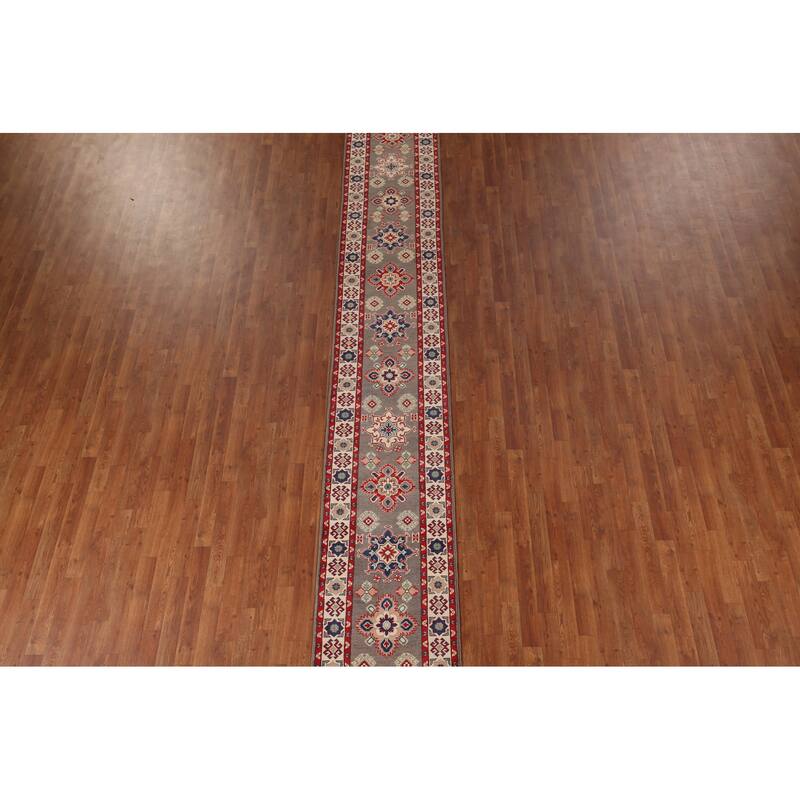 Geometric Kazak Oriental Runner Rug Handmade Wool Carpet - 2'1" x 19'2"
