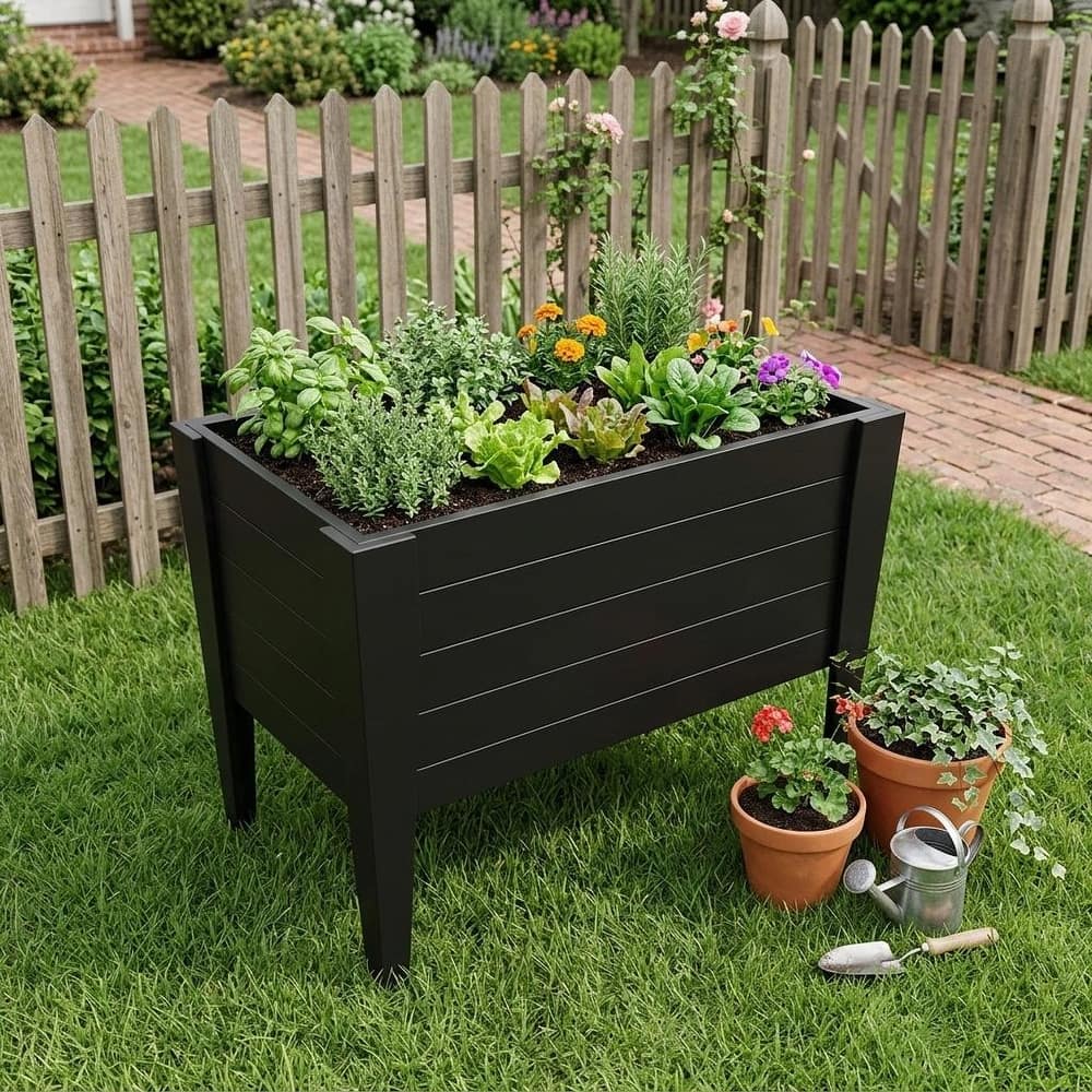 HomeRoots 30" X 36" Mahogany Heavy Duty Plastic Rectangular Raised Garden Bed