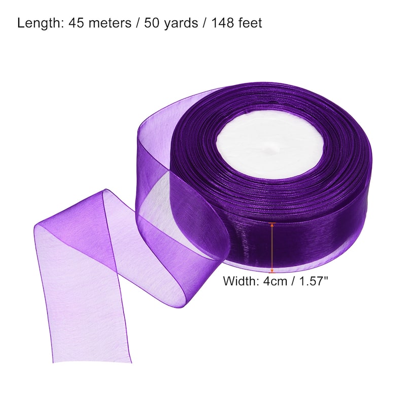 4cm 50 Yard Sheer Organza Ribbon Chiffon Decor Fabric Gift Wrapping - Purple