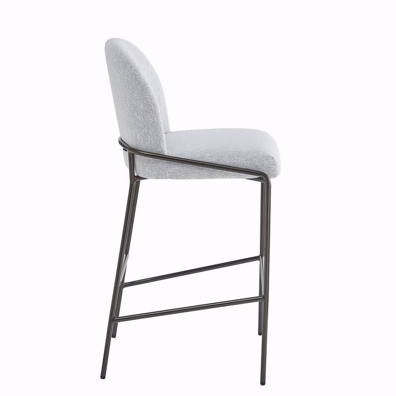 Galen Indoor Upholstered Metal Bar Stools with Gray Fabric and Antique Bronze Finish, Set of 2