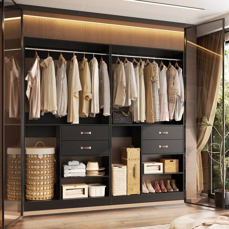 40'' Large Closet System with Shelves and 2 Drawers, Freestanding Closet Organizer with Hanging Rods