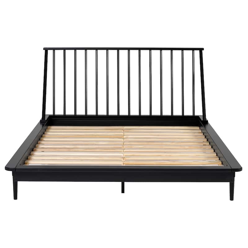 Queen Solid Pine Platform Bed with Spindle Headboard - Mid-Century Modern Design