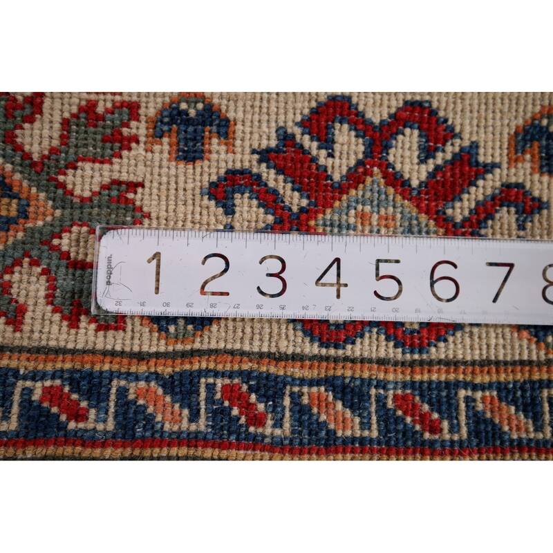 Blue Geometric Kazak Accent Rug Hand-Knotted Wool Carpet - 4'1" x 5'10"