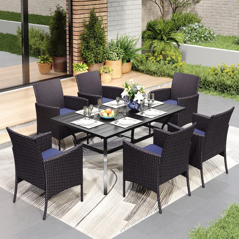 MAISON ARTS 7-piece Outdoor Bistro Dining Set with Rattan Garden Chairs