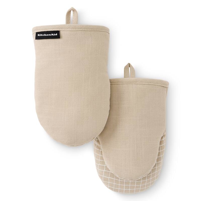 KITCHENAID Gourmet Series Gridlines Mini Oven Mitts 2-Pack Set, Heat Resistant up to 600°F, Soft Silicone Grip, Magnetic Cuff - Milkshake