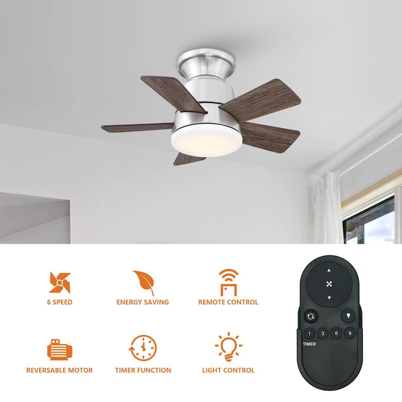 24" Brushed Nickel Wooden Small Hugger Ceiling Fan with Light