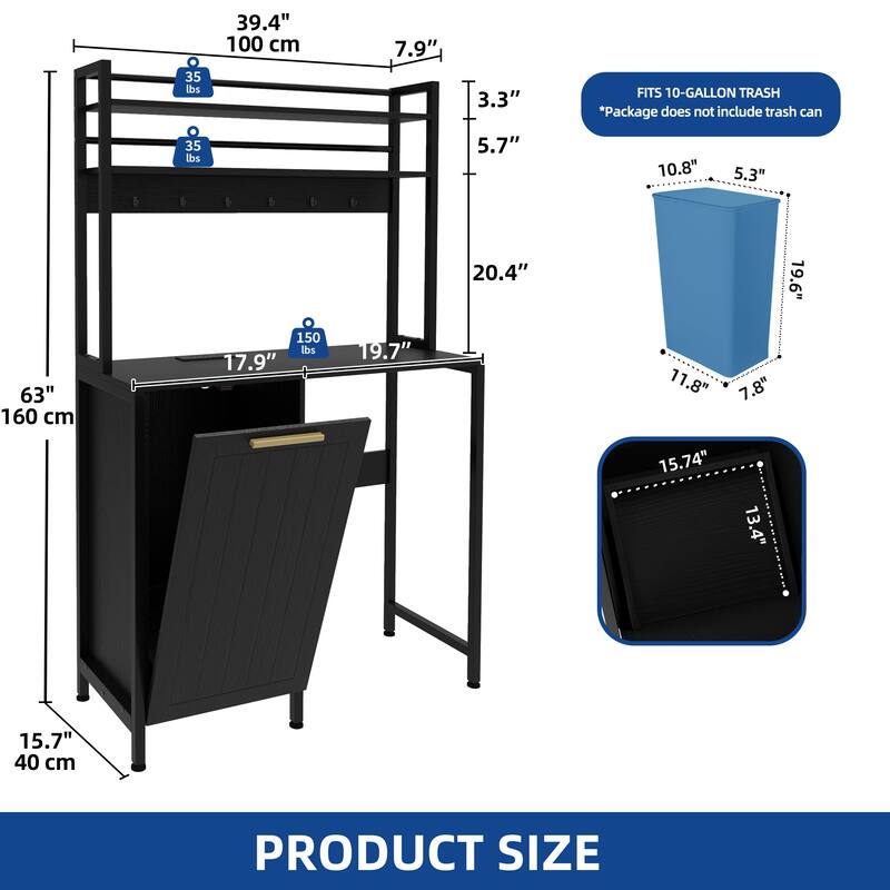 Moasis Kitchen Bakers Rack Mini Fridge Dorm Station with Trash Can Cabinet and Charger Station