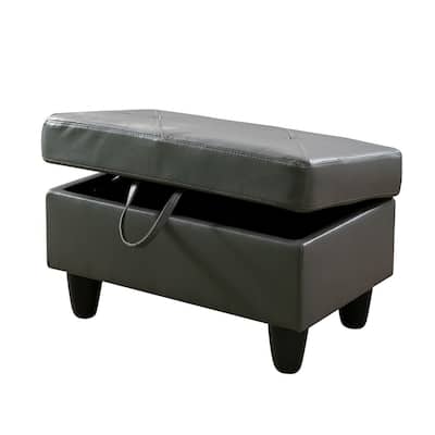 Dark Grey Upholstered Ottoman with Faux Leather