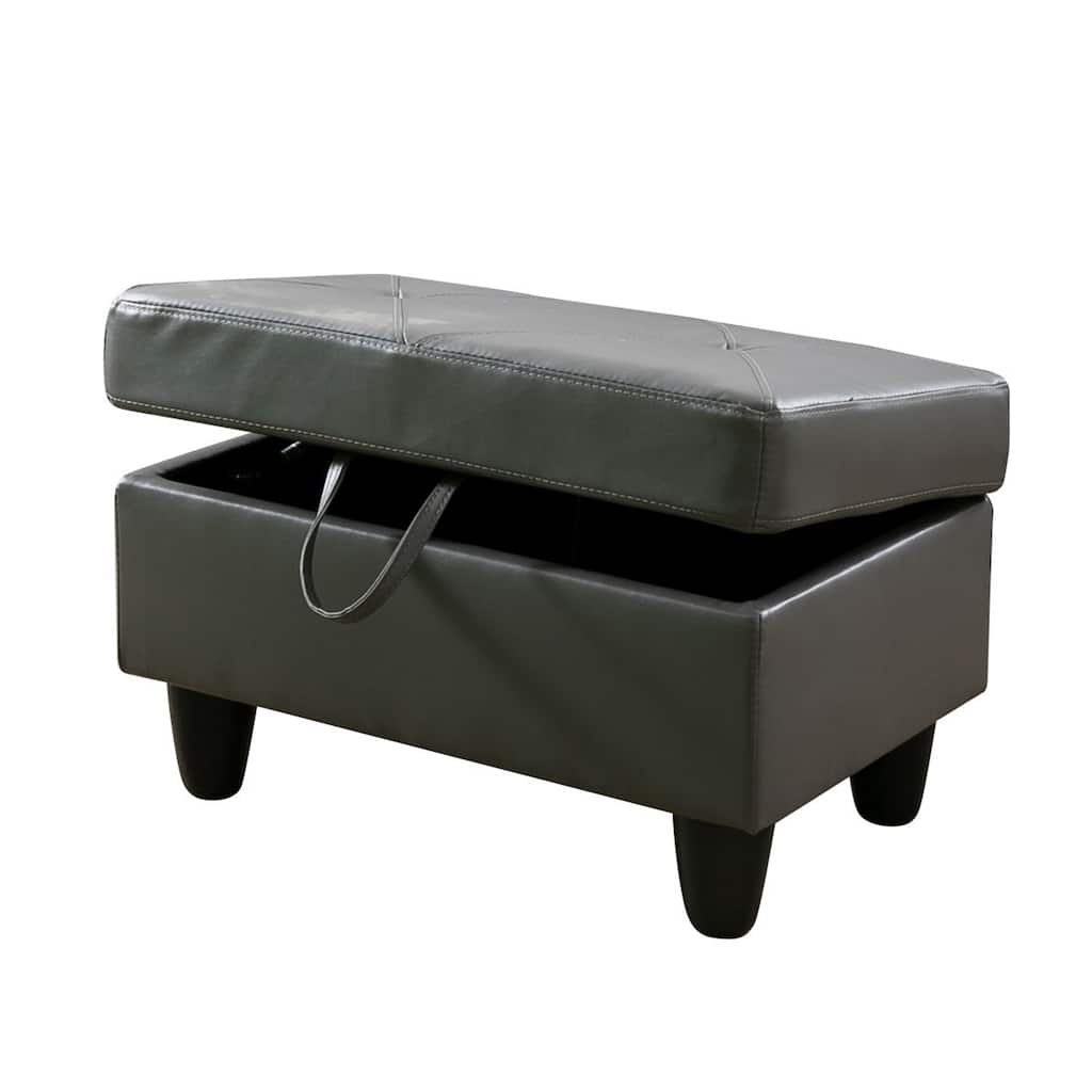 Dark Grey Upholstered Ottoman with Faux Leather