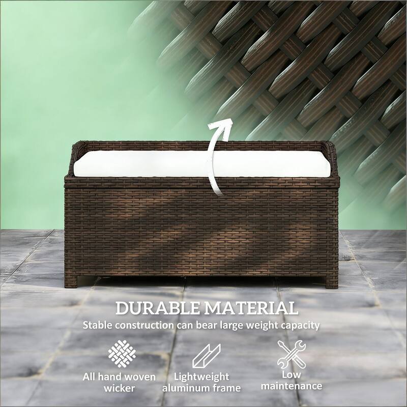 GDFStudio Outdoor Leontine Aluminum PE Rattan 2-in-1 Storage Bench