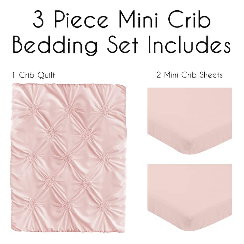 Sweet Jojo Designs Blush Pink Shabby Chic Girl 3pc Mini Crib Bedding Set Rose Elegant Ruched Diamonds Classic Princess Harper