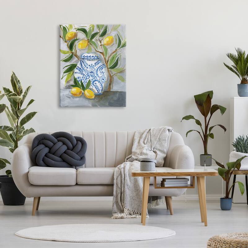 Stupell Lemon Fruit Tree Ornate Vase Still Life Painting Canvas Wall Art - Grey