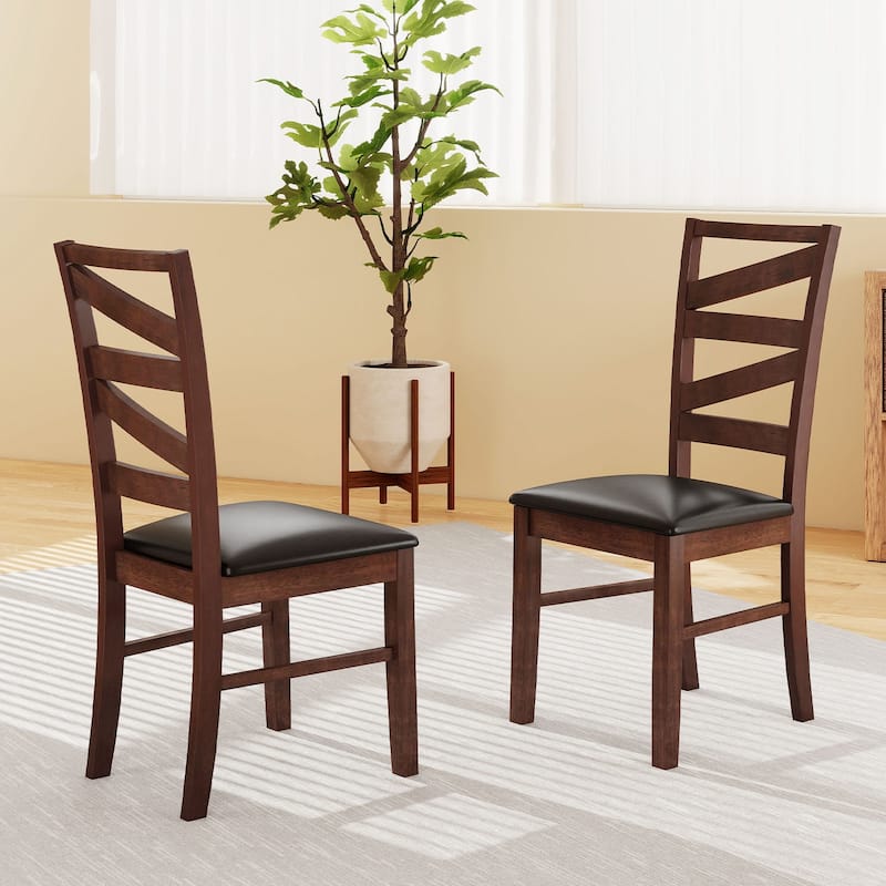 Gymax Dining Chairs Set of 2 Rubber Wood Legs Faux Leather Upholstered