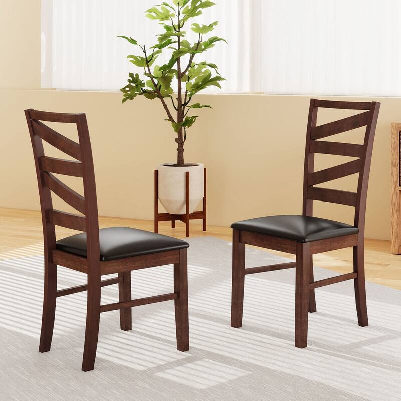 Gymax Dining Chairs Set of 4 Rubber Wood Legs Faux Leather Upholstered