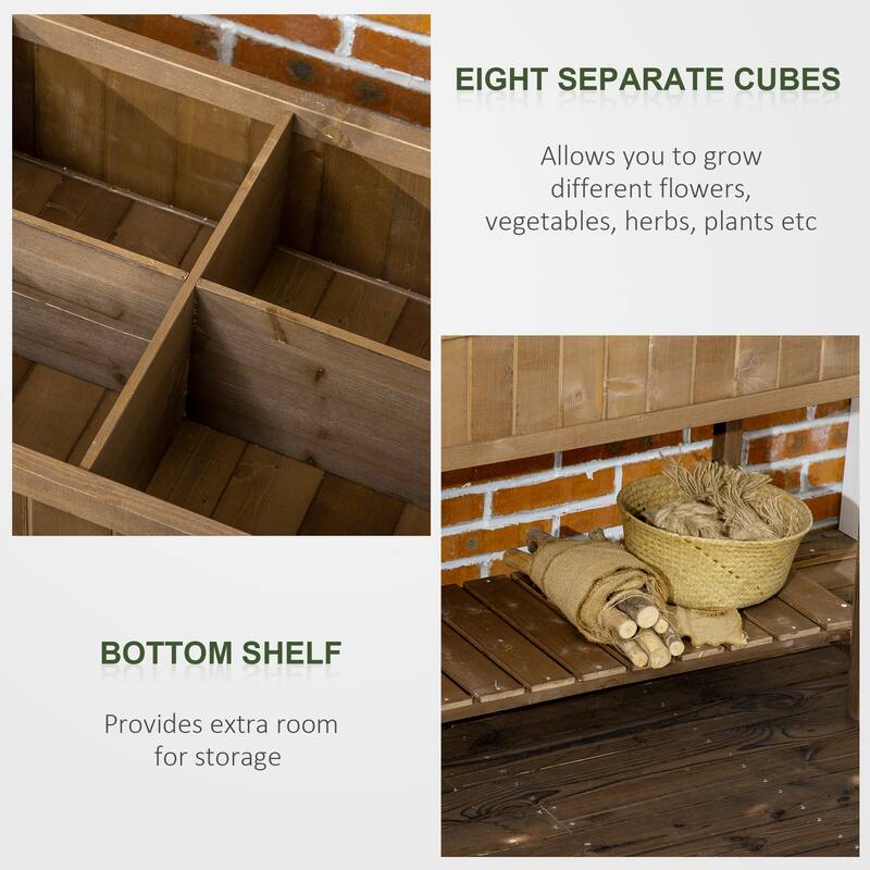 43x18x30in Raised Garden Bed with 8 Pockets and Shelf, Wooden Elevated Box with Legs to Grow Herbs, Vegetables, and Flowers