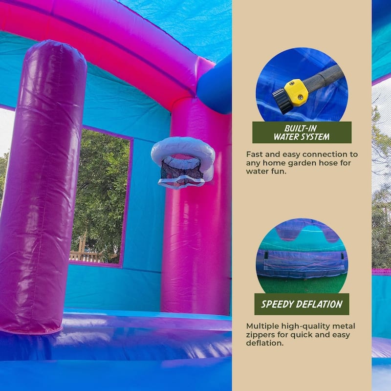 XJUMP Unicorn Commercial Grade Inflatable Bounce House Water Slide Combo with Detachable Pool & Air Blower, Wet Dry Use