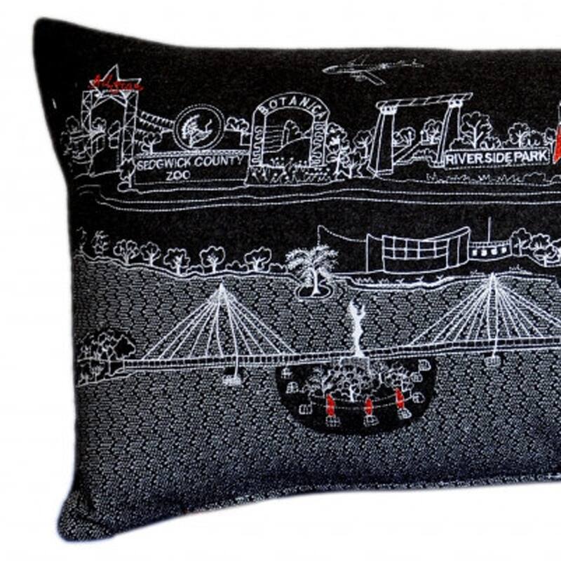 HomeRoots 35" Black Wichita Nighttime Skyline Lumbar Decorative Pillow