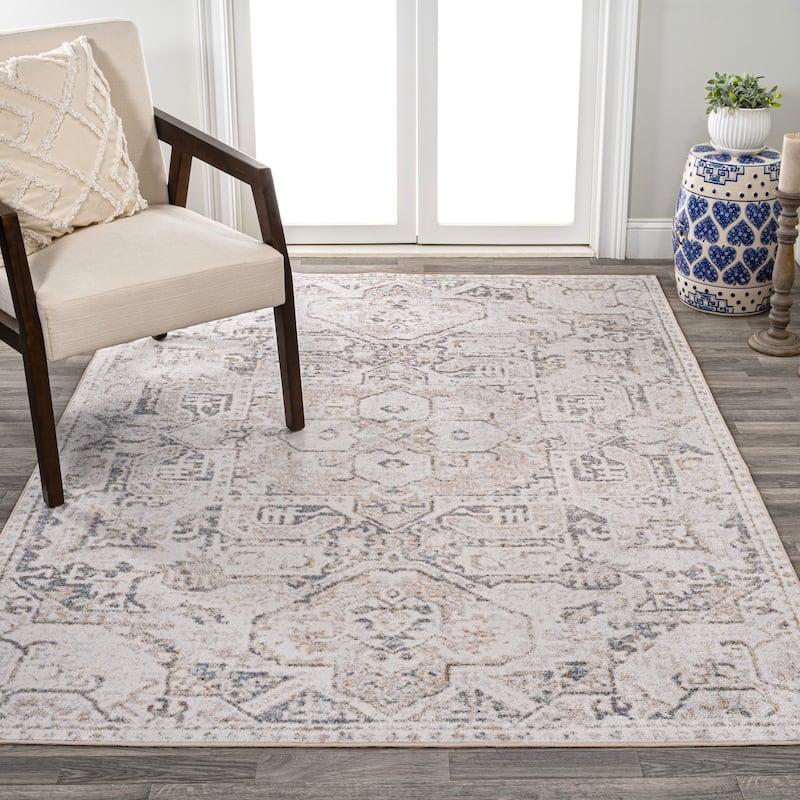 JONATHAn Y Keesha Distressed Medallion Low-Pile Machine-Washable Cream/Light Gray Area Rug