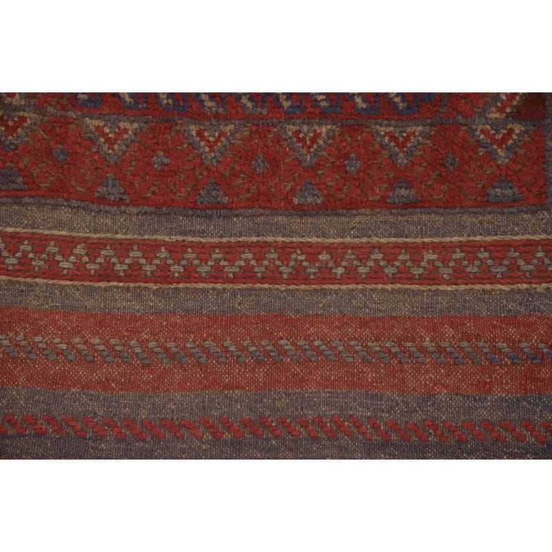 Hand Knotted Oriental 100% Wool Carpet Traditional Tribal Red Balouch Runner Rug - 8' 1'' X 2' 1''
