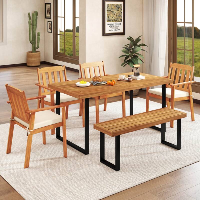 Costway 63" Acacia Wood Dining Table with Heavy-Duty Metal Legs 1.97" - See Details