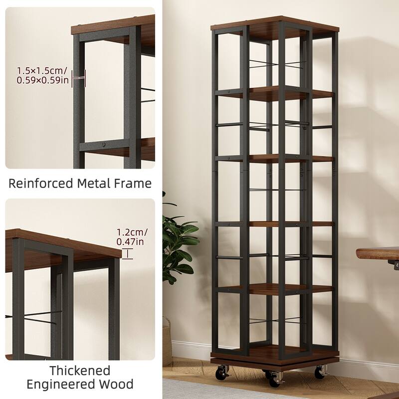 5-Tier 360° Rotating Bookshelf, Corner Spinning Bookcase with Narrow Floor Standing Design