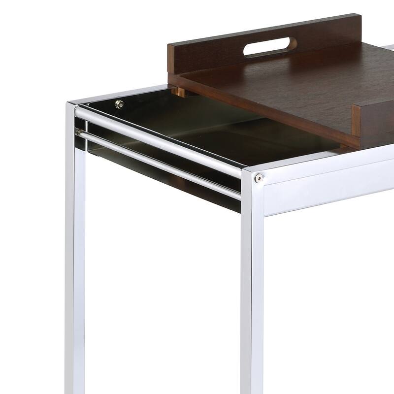 Chrome and Brown Serving cart with Stemware Shelf