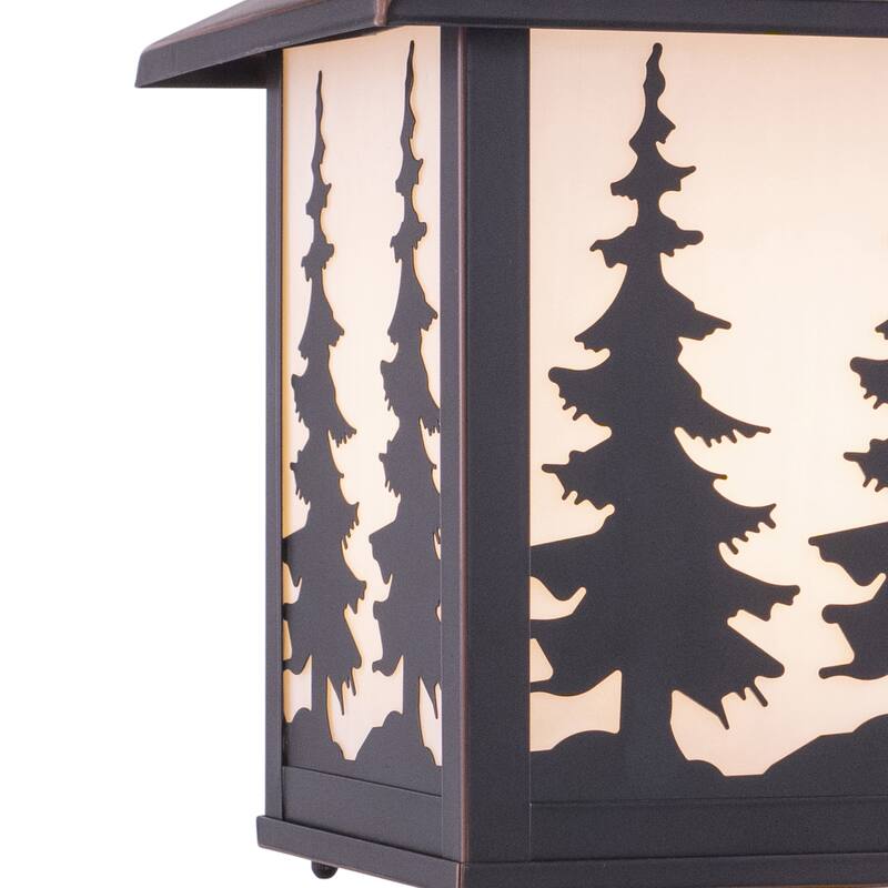 Yosemite 1L Bronze Rustic Outdoor Tree Post Light White Glass - 8-in W x 14-in H x 8-in D