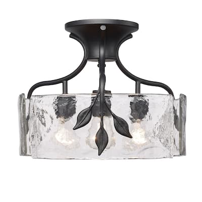 Calla 15" Wide 3-Light Semi-flush with Hammered Water Glass Shade