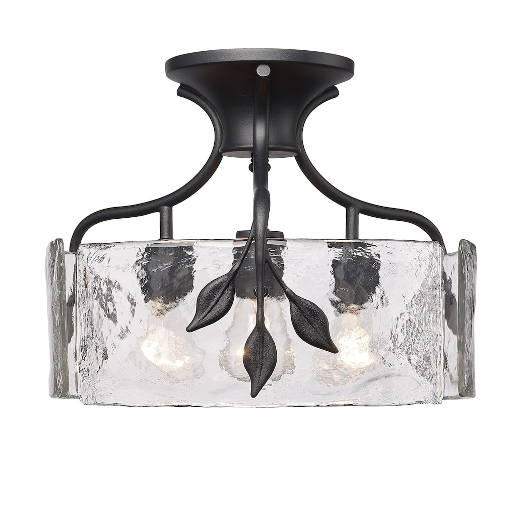 Calla 15" Wide 3-Light Semi-flush with Hammered Water Glass Shade