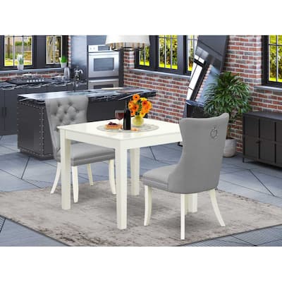 HomeStock 3-Pc Linen White Finish Square Solid Wood Top Dining Table Set