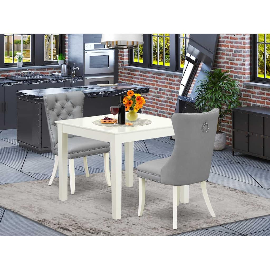 HomeStock 3-Pc Linen White Finish Square Solid Wood Top Dining Table Set