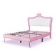 preview thumbnail 7 of 7, White+Pink Modern Queen Size Upholstered Princess Platform Bed Frame with Remote-Controlled LED Lights Crown Headboard