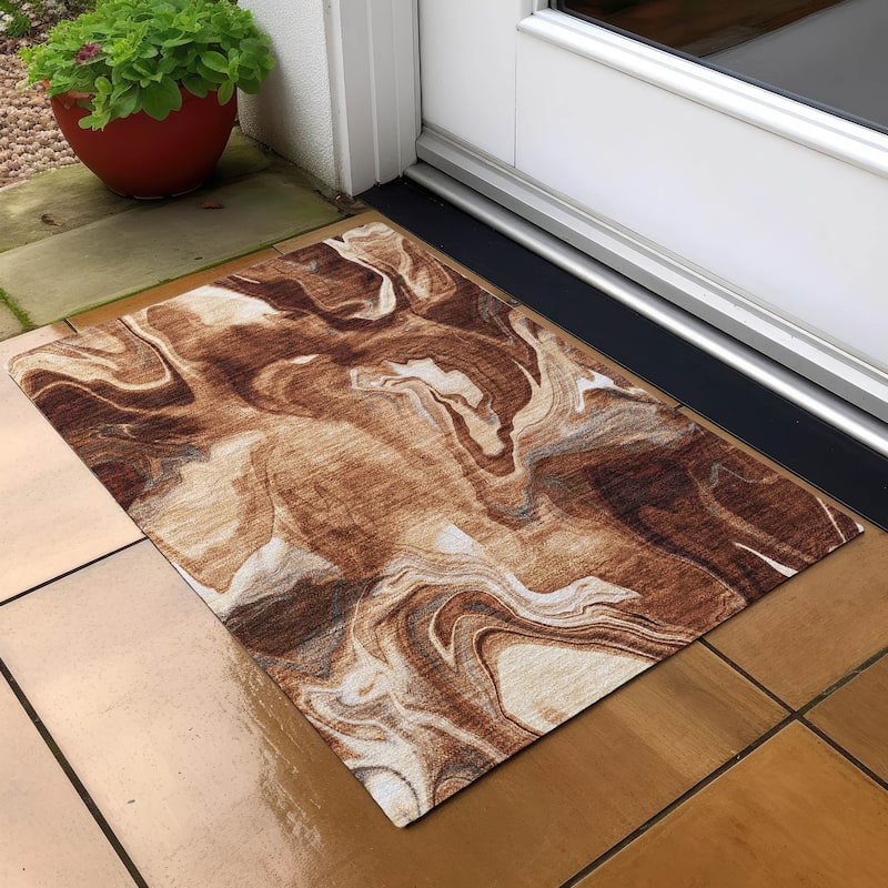 Machine Washable Indoor/ Outdoor Chantille Abstract Motion Rug - Paprika - 1'8" x 2'6"