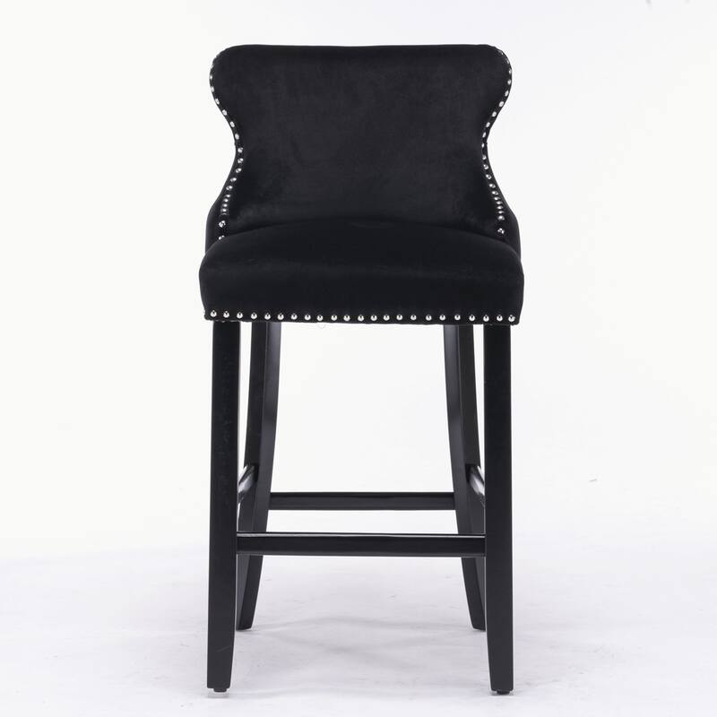Velvet Upholstered Wing-Back Barstools Set of 4