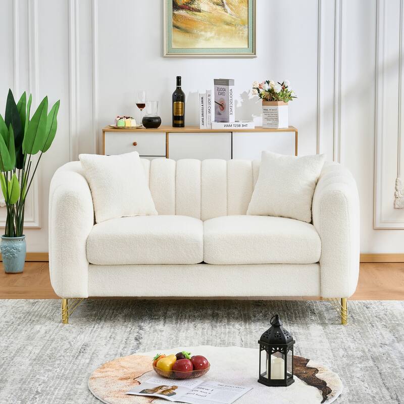 Luxurious 2-Seater Deep Seat Sofa Couch Loveseat Sofa with Metal Legs, Sofa Couch with Throw Pillows