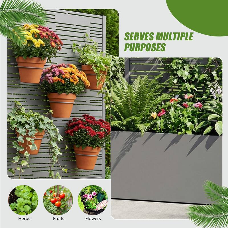 Metal Galvanized Planter Box with Trellis Privacy Screen Lockable Wheels