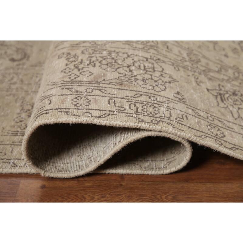 Hand Knotted Oriental 100% Wool Carpet Traditional Medallion Beige & Ivories Tabriz Area Rug - 9' 5'' X 6' 7''