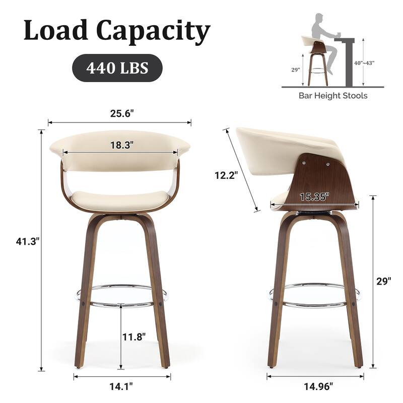 26"/29" Faux Leather Swivel Bar Stools, Wood Counter Stool