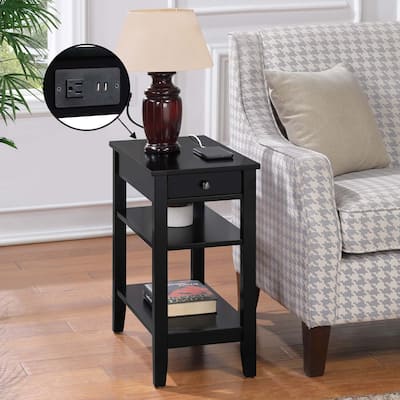 Three Tier End Table with Smooth Drawer and Open Shelves, Transitional Accent Side Table for Storage and Decorative Display