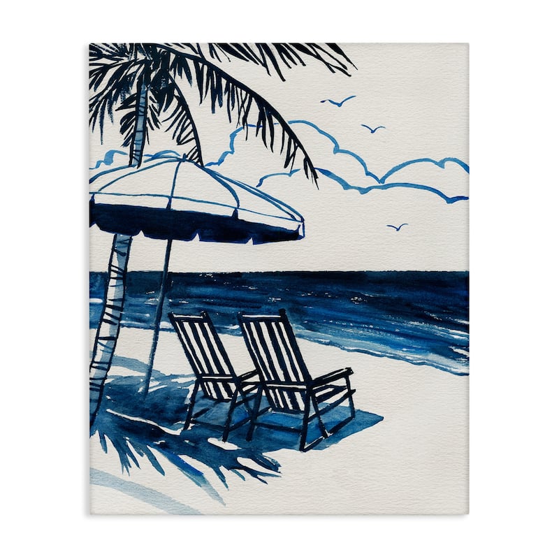 Stupell Blue Toned Tropical Beach Scene Canvas Wall Art Design By Carol Robinson - 36 x 48
