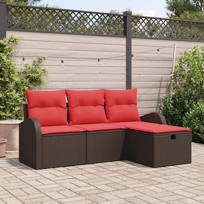 vidaXL 4 Garden Sofa Set with Cushions Black/Brown/Grey Poly Rattan - 70.5 x 46.1 x 27.2