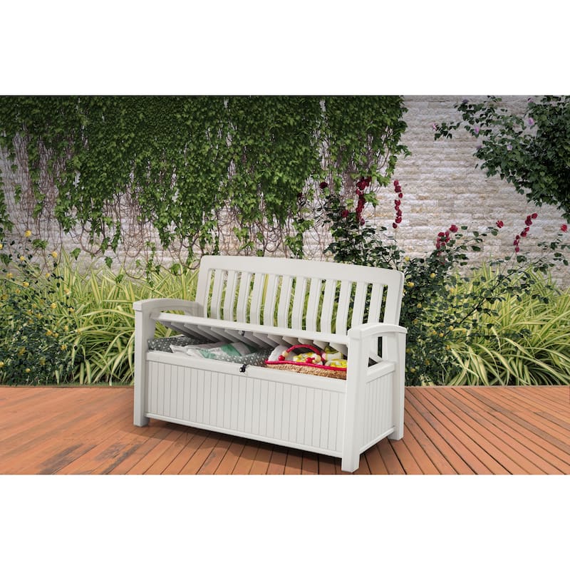 Keter 60 Gallon Durable Resin Elegant Outdoor Storage Deck Box and Bench Organizer With Spacious Seating